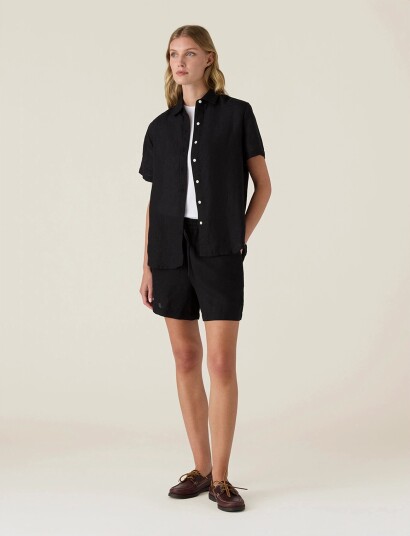 Lexington Clothing Casual Short Sleeve Linen Shirt Black XL