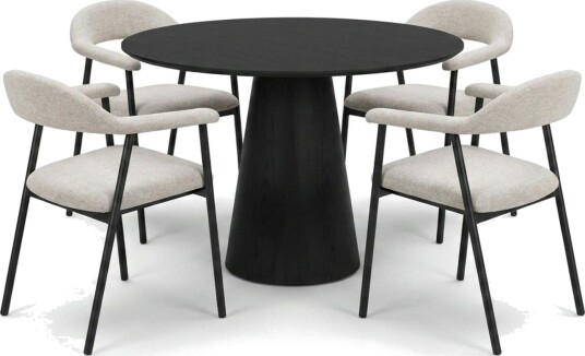 Siena spisegruppe rund 110 cm svart med 4 Ronja spisestoler Beige/svart