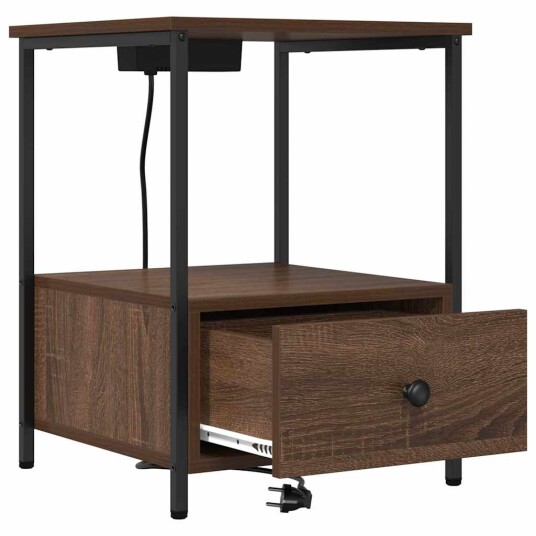  Nattbord med ladestasjon 2 pcs brun eik Konstruert tre