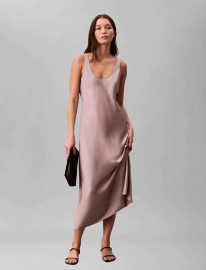 Calvin Klein Matte Satin Hero Slip Dress Pink L Calvin Klein Matte Satin Hero Slip Dress Pink L