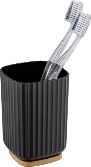 Wenko Rotello Frittstående Tannbørsteholder Bamboo Plast Sort Tre 86 Mm 86 Mm 111 Mm