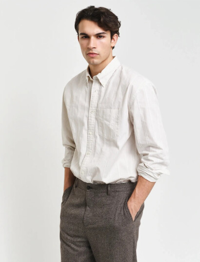 GANT Rel Texture Stripe Shirt   Cream   XXL