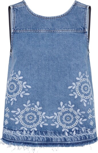 GANNI Broderie Anglaise Denim Top Blue 36