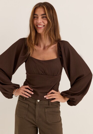 Bubbleroom Square Neck Long Sleeve Top