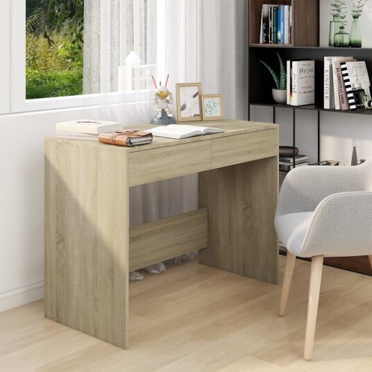 vidaXL Skrivebord sonoma eik 101x50x76,5 cm sponplate