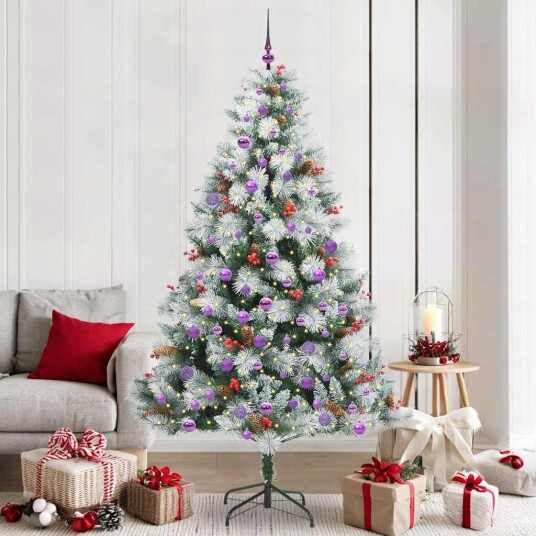 vidaXL Kunstig juletre Grønn og hvit 210 cm PVC og Metall og Plast vidaXL Kunstig juletre Grønn og hvit 210 cm PVC og Metall og Plast