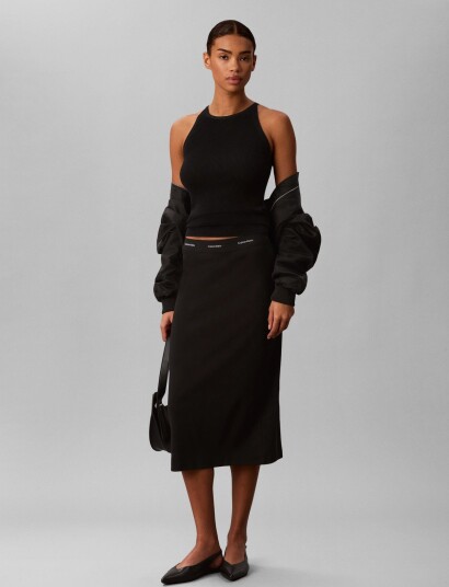 Calvin Klein Jeans 2X2 Baby Rib Logo Midi Skirt Black L