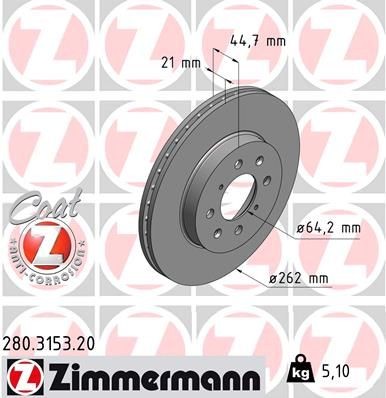 Bremseskive ZIMMERMANN 280.3153.20 Bremseskive ZIMMERMANN 280.3153.20