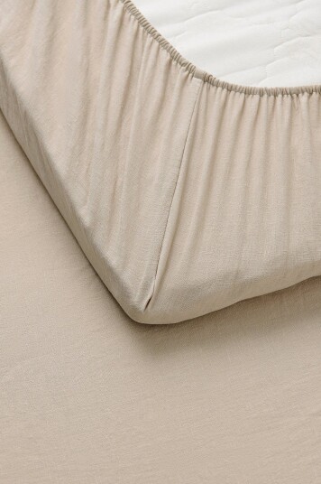 Ellos Home Stretchlaken Elly i resirkulert halvlinne Beige