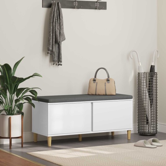 vidaXL Gangbenk Hvit 100 x 38 x 46 cm Konstruert treverk og stoff