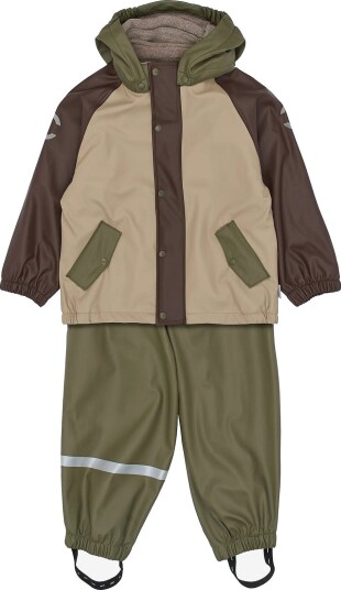 Mikk line Pu Rain Set + Fleece/Susp. 104 DUSTY OLIVE 134