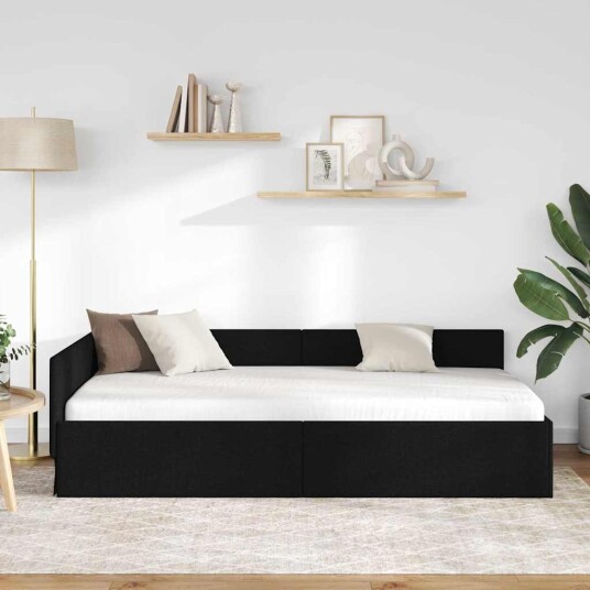 Hjørnesengramme Svart 90 x 200 cm Stoff og Konstruert tre Hjørnesengramme Svart 90 x 200 cm Stoff og Konstruert tre