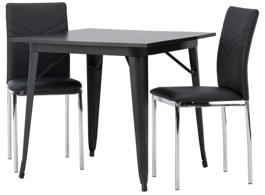 Venture Design Tempe & Lily spisegruppe Svart/svart 2 stoler & bord 80 x 80 cm