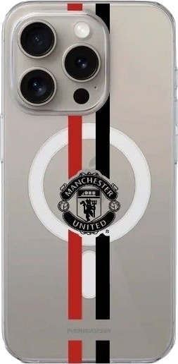 Phonecases3D iPhone 15 Pro Manchester United FC Clear case (MagSafe) -mobildeksel, hvit