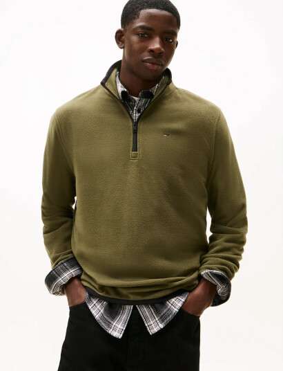 Tommy Jeans Tjm Reg S Flag Polar Fleece Qz - Green - XXL