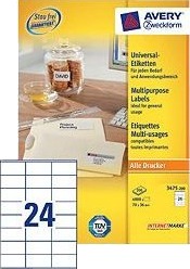 Avery Zweckform Universal   Papir   Permanet Adhesiv   Hvit   70 X 36 Mm 4800 EtikettEr 200 Ark X 24 Flerbruks Merkelapper
