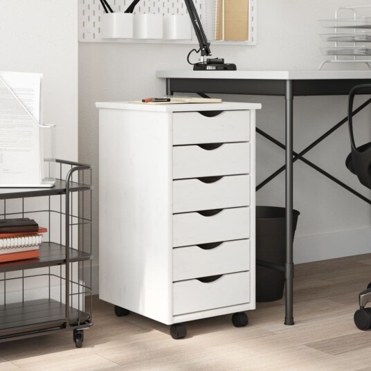 Rulleskap med skuffer MOSS hvit heltre furu 8720845924843 Rulleskap med skuffer MOSS hvit heltre furu 8720845924843