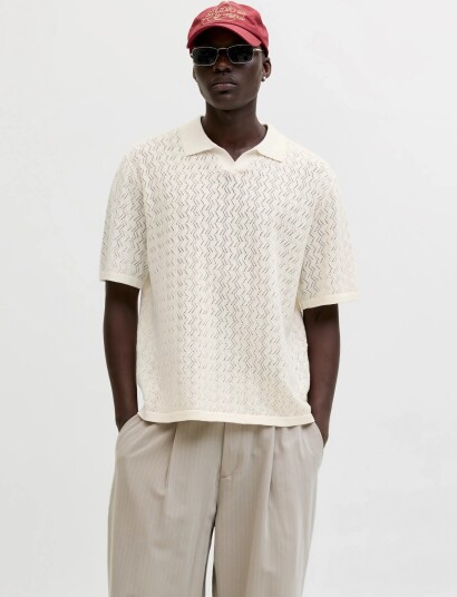 Jack & Jones Jortyler Knit Ss Split Neck Polo Sn   Cream   S