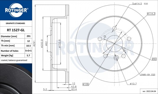 Bremseskive ROTINGER RT 1527-GL