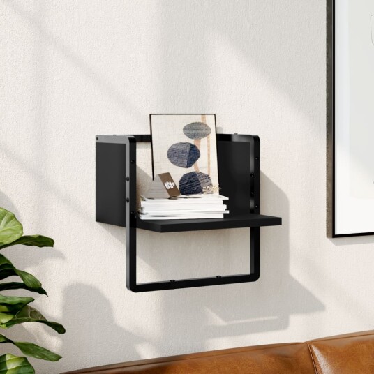 Vegghylle med stang svart 30x25x30 cm 8721012046122