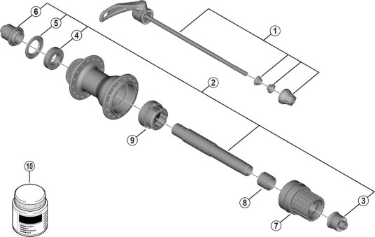Shimano aksel komplett til baknav modell FH-QC500-MS
