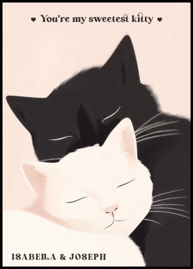 Minimalist svart hvit katteillustrasjon Plakat / 70x100