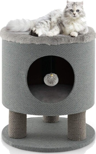 Cat Ottoman med plysjsete og sisal skrapestolper – grå