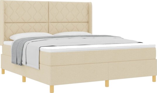  Box Spring Seng med Madrass Krem 180x200 cm Stoff