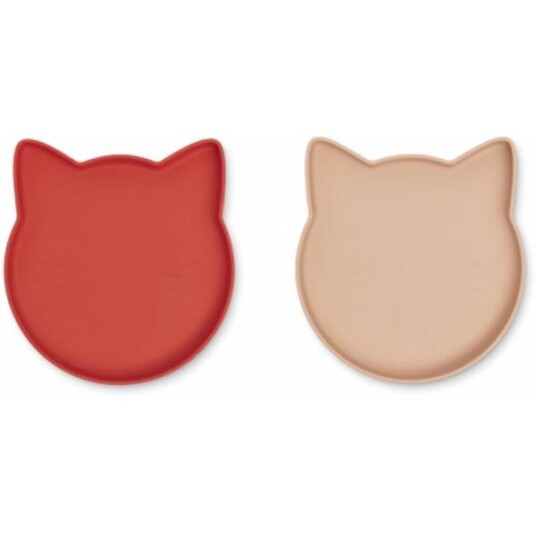 Liewood Marty silikontallerken 2 pk   Cat apple red/tuscany rose mix