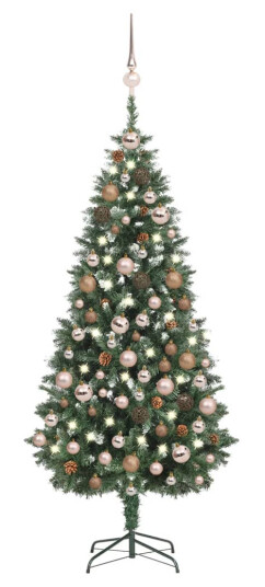 vidaXL Kunstig juletre med LED og kulesett og kongler 180 cm
