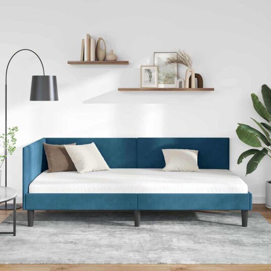 Hjørnesengramme Annet Blå 100 x 200 cm Fløyel og konstruert tre Hjørnesengramme Annet Blå 100 x 200 cm Fløyel og konstruert tre