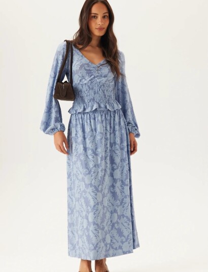 Bubbleroom Structure Floral Maxi Skirt   Blue   L