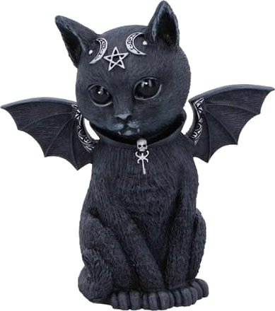 Halloween Mystery Cat Heksedukke med Vinger Svart 10 cm
