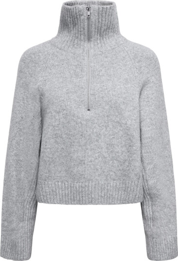 Monki Short Half Zip Knitted Sweater Grey S