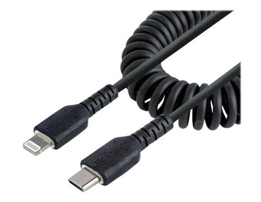 StarTech.com USB C to Lightning Cable 1m (3ft) MFi Certified Coiled iPhone Charger Cable Black