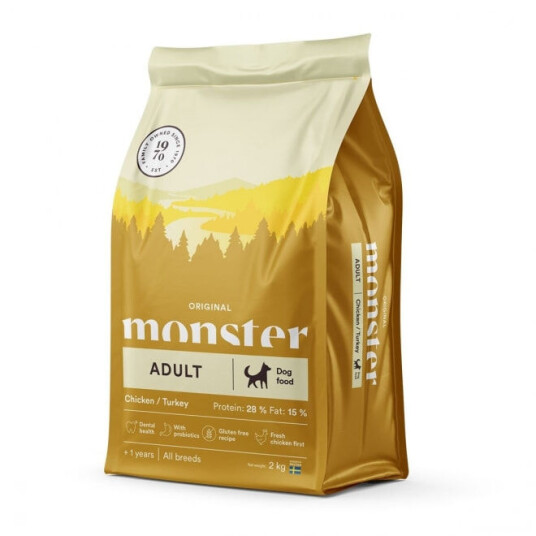 Monster Hundemat Tørrfôr All Breed Kylling & Kalkun 2 kg Glutenfri