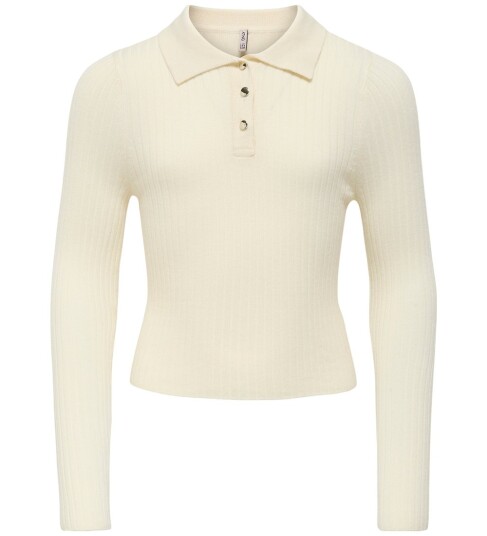 Kids Only Mila Long Sleeve Rib Button Polo Neck Knit Beige 122/128