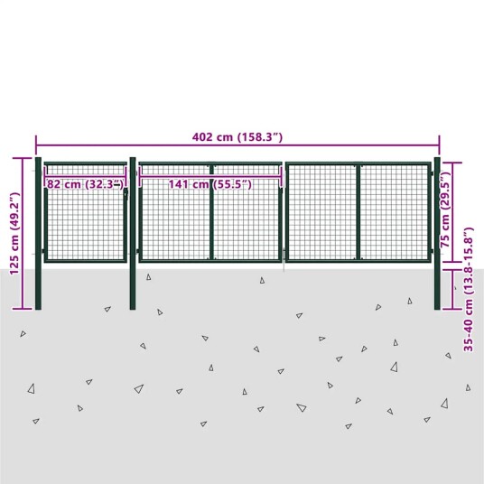 vidaXL Hageport stål 400x75 cm grønn