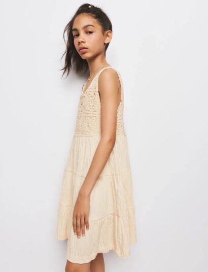 Mango Embroidered Textured Dress Beige 9 10