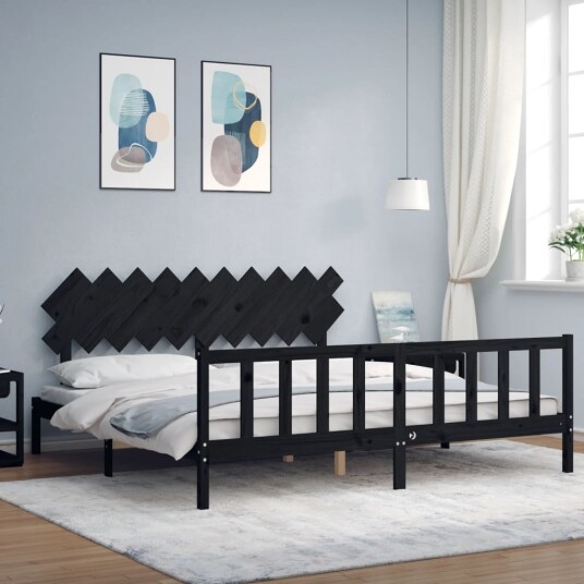 vidaXL Sengeramme med hodegavl svart 200x200 cm heltre vidaXL Sengeramme med hodegavl svart 200x200 cm heltre