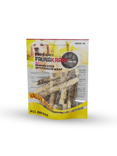 Faunakram Snack Rawhide Stick with Fishskin Wrap