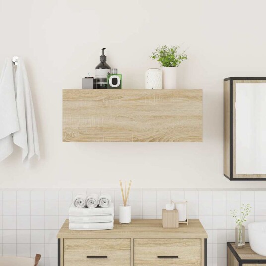 Veggskap til baderom sonoma eik 80x25x30 cm konstruert tre Veggskap til baderom sonoma eik 80x25x30 cm konstruert tre