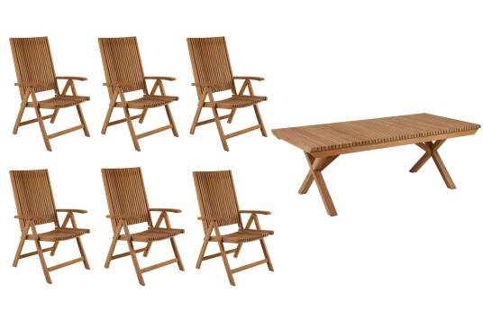 Brafab Julita spisegruppe 6 positionsstoler & spisebord 215x90 cm Teak
