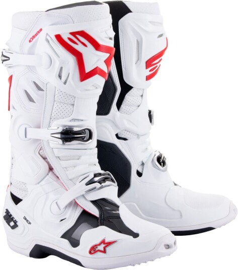 Alpinestars Tech 10 Supervented Motocross støvler Hvit Rød Alpinestars Tech 10 Supervented Motocross støvler Hvit Rød