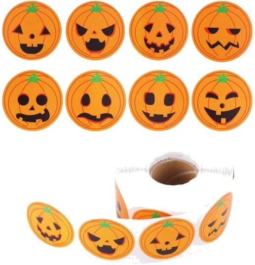 Halloween Runde Gresskarklistremerker på Rull 500 stk