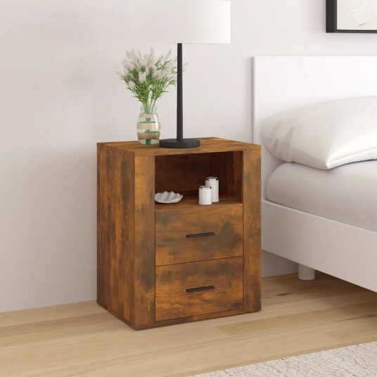 vidaXL Nattbord røkt eik 50x36x60 cm konstruert tre