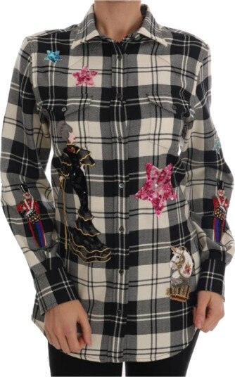 Dolce & Gabbana Black White Fairy Tale Crystal Shirt Svart S