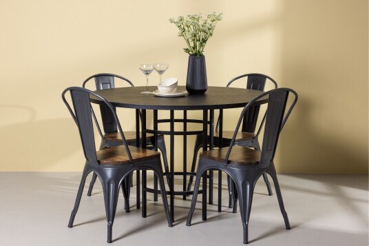 Venture Home Copenhagen Matgruppe 115 cm Rund med 4 Tempe stoler Sort