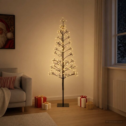 vidaXL LED-lysslynge juletre Svart 150 cm Stål 164 LED-lys