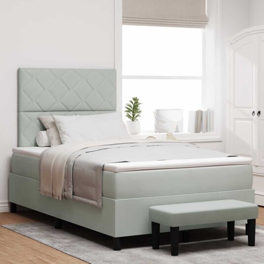 Box Spring Seng med Madrass og Benk Lysegrå 120x200 cm Fløyel